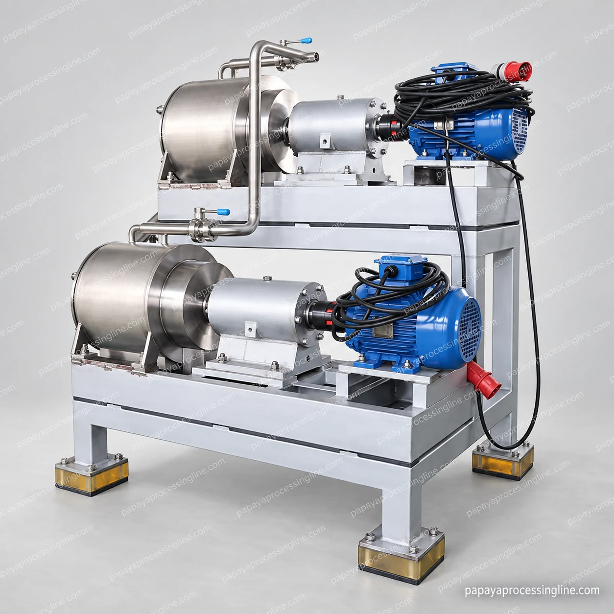 Drive-side view of the dual-stage pulper-finisher with separate motors